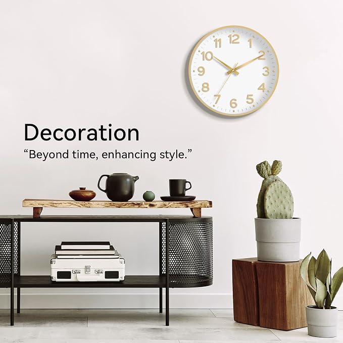 Roymnie Wall Clock, Silent Wall Clocks Battery Operated 8 Inch-Modern Non Ticking Analog Clock Decorative for Kitchen Office Bathroom Bedroom(Gold)