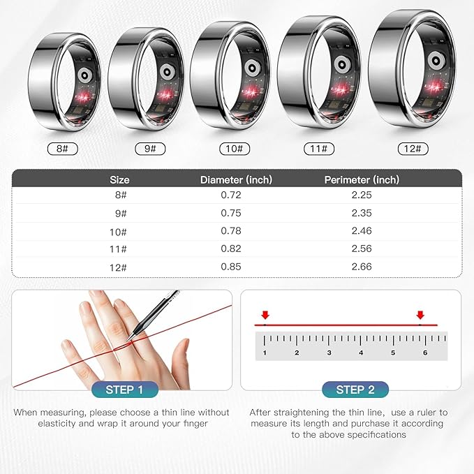Smart Ring Health Tracker for Women Men, Sleep Tracker with Heart Rate and Blood Oxygen, Fitness Ring for Activity Monitoring, 15 Days Battery, No Subscription, Titanium Alloy (Black, #11)
