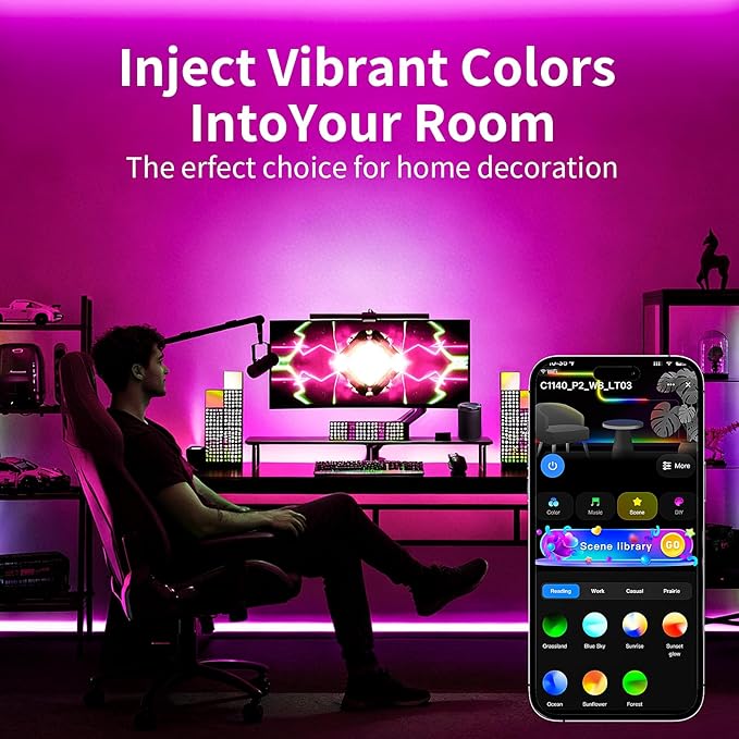 KSIPZE Smart WiFi LED Strip Lights, RGB+IC LED Lights for Bedroom Work with Alexa,APP Control, Music Sync, DIY Multiple Colors, Flexible Color Changing LED Strip Lighting for Home Room Decor, 16.4ft