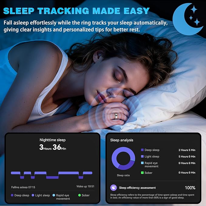 Smart Ring for Women Men, Activity Tracker, SpO2, Heart Rate Monitor, Sleep Monitoring, IP68 Waterproof Fitness Ring for iOS & Android (Silver 13)
