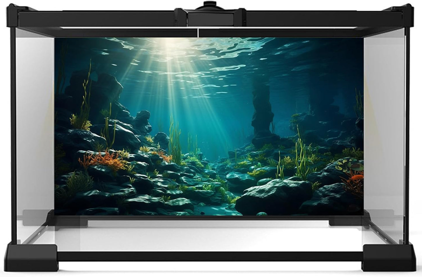 Aquarium Background Ocean Floor Fish Tank Background Underwater Coral Reef Stone Aquarium Backdrop Seaweed Background Sunlight Tank Backdrop Perfect Aquarium Backdrop Durable Vinyl 30x12in