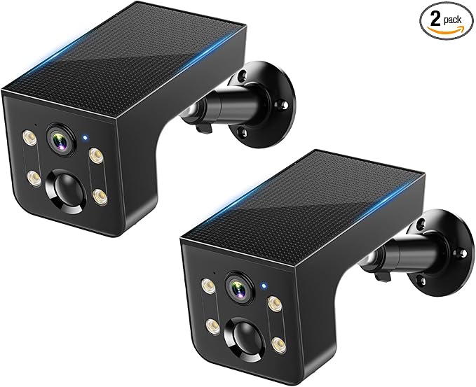 Thybro Solar Powered Camera Outdoor 2 Pack: AI Motion Detection 2K Outdoor Camera Wireless - Long Battery Life for Home & Business Monitoring(Black)