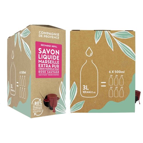 Compagnie de Provence Savon de Marseille Extra Pure Liquid Soap, Wild Rose, 101.4 Fl Oz Eco Refill