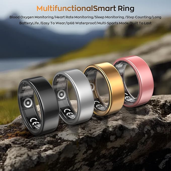 Smart Ring with Sleep Monitoring, Step Counting, Heart Rate, Blood Oxygen for iOS and Android, No Subscription Fee, IP68 Waterproof Health Tracker (Rose Gold, 8)