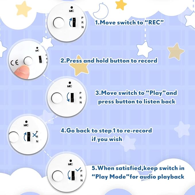 12 Pcs Voice Recorder for Stuffed Animal, Sound Recorder Music Recordable Sound Module Recording Device Record Custom Message for Plush Toy Doll Stuffed Bear Pillow, Battery Included (60 Second)