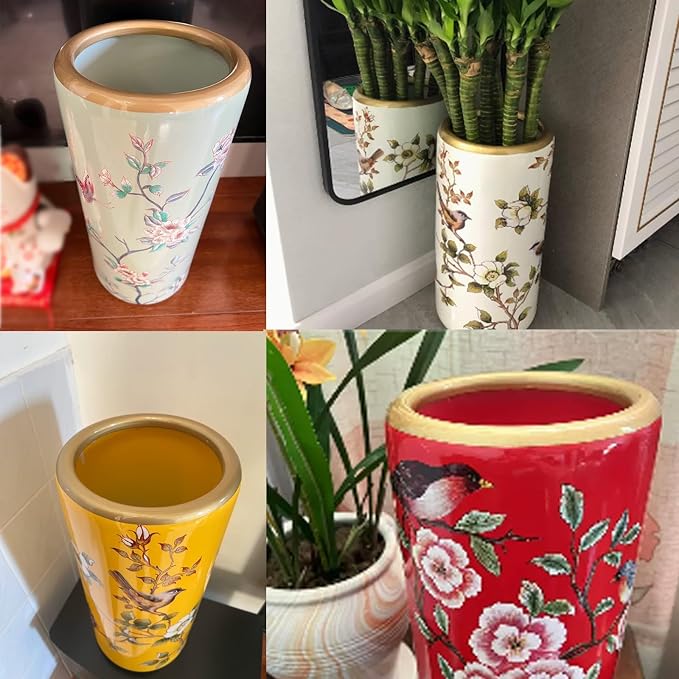 Ceramic Umbrella Stand Umbrella Holder for Entryway Hand-Made Umbrella Stand Barrels Umbrella Holder Cane Floor Standing Vase Ceramic Storage Bucket for Home Office Entrance Indoor.(Joy)