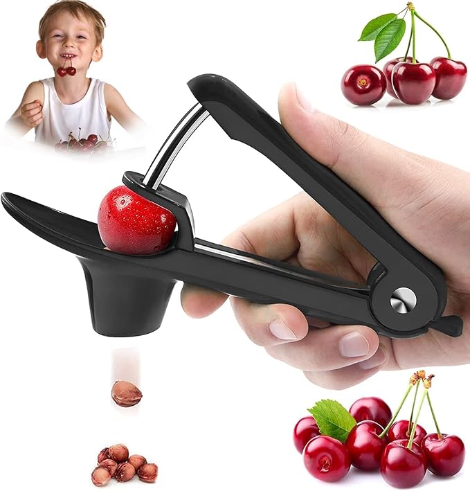 Cherry Pitter Tool, Heavy-Duty Seed Core Remover With Space-Saving Lock Design, Pit Remover for Cherries (Black)