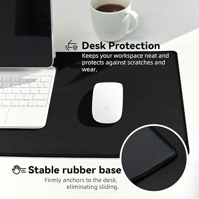 Reniteco Waterproof Large Gaming Mouse Pad with Durable Stitched Edges, Non-Slip Rubber Base, Big Computer Keyboard Mouse Mat Desk Pad for Home Office Gaming Work, 31.5"x11.8"x0.16", Black