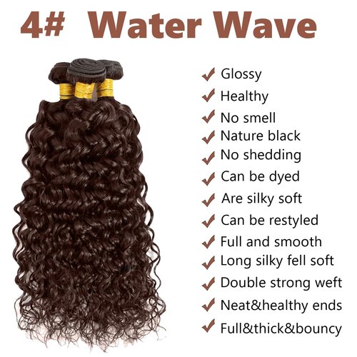 Fabimiya 16 18 20 Inch Human Hair Bundles Brown 4# Water Wave Bundles Human Hair Unprocessed Soft Sewn In Hair with Double Weft for Black Women