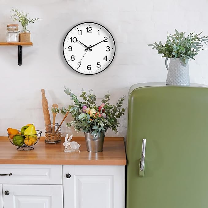 Roymnie Wall Clock, Silent Wall Clocks Battery Operated 8 Inch-Modern Non Ticking Analog Clock Decorative for Kitchen Office Bathroom Bedroom(Black)