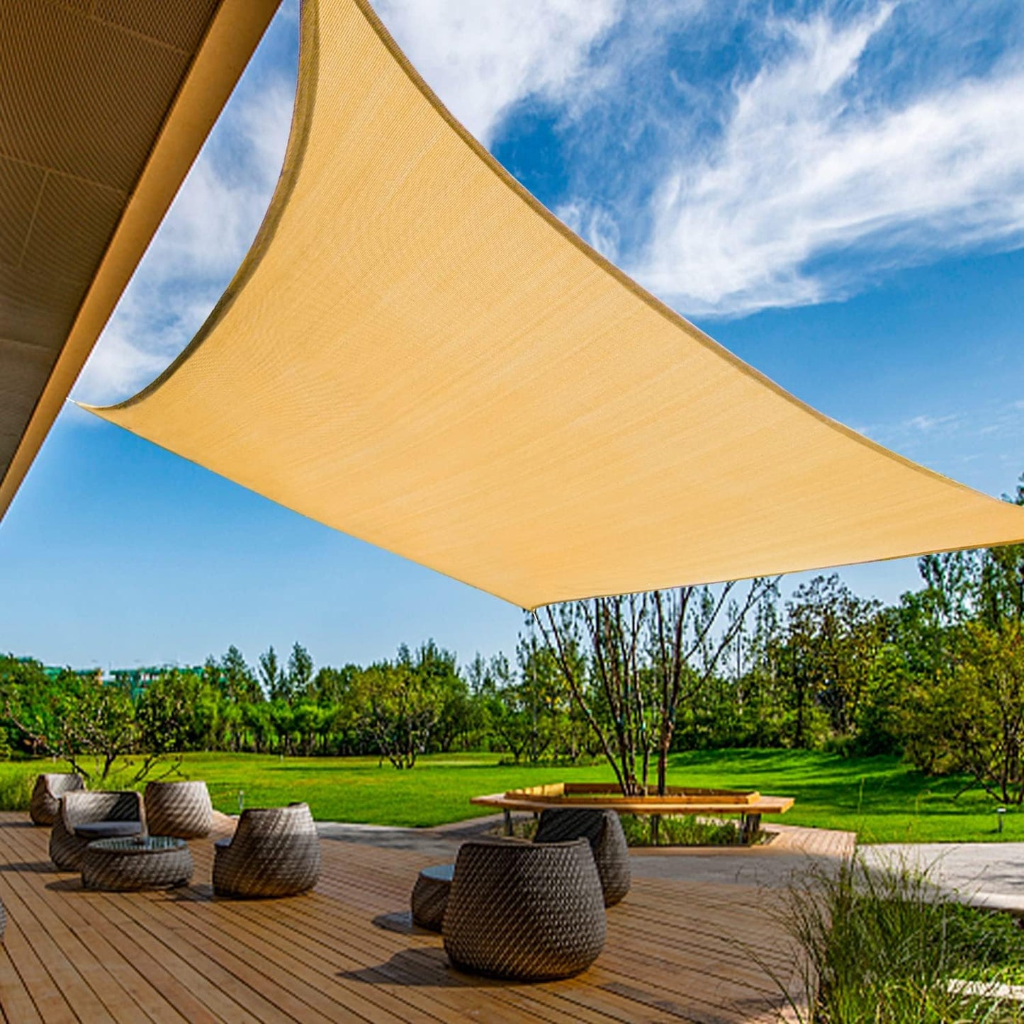 KANAGAWA 21'X22' Sand Custom Size Sun Shade Sail Rectangle UV Block Canopy Cover for Patio Backyard Lawn Garden Outdoor (Customized Available)