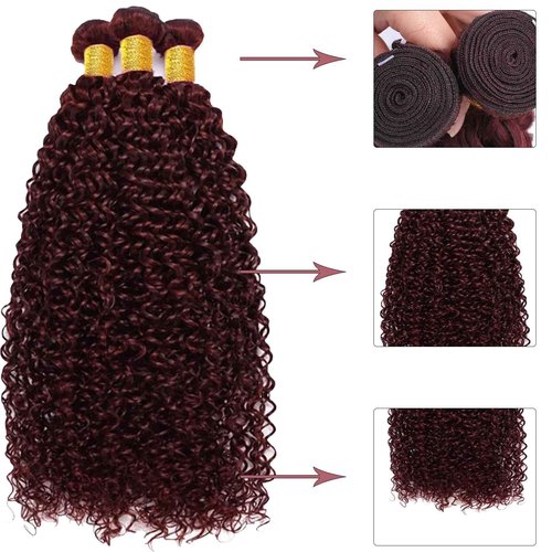 Fabimiya Human Hair Bundles Burgundy 99J Jerry Curly 22 24 26 Inch Bundles Human Hair 100% Unprocessed Burgundy Soft Sewn In Hair with Double Weft for Black Women