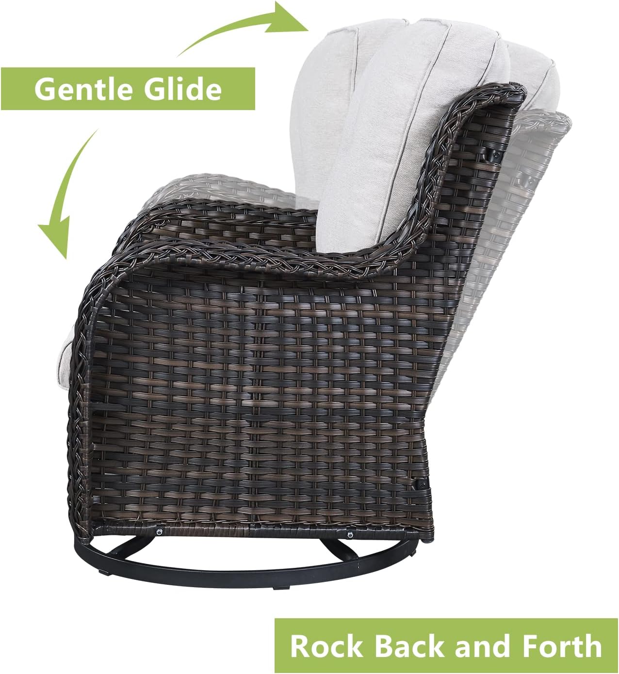 Outdoor Wicker Patio Furniture Set - 5 Piece Rattan Patio Conversation Set with 2 Rocking Swivel Chairs,2 Ottomans and 1 Sofa for Porch Deck Backyard Garden(Brown/Beige)