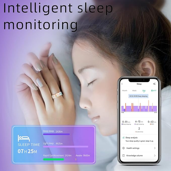 Yihou Smart Ring for Women Health Ring Fitness Ring with Enamel Fitness Tracker with Heart Rate Monitoring Sleep Monitor Distance Pedometer Calorie No Subscription Fee for Android iOS 9#