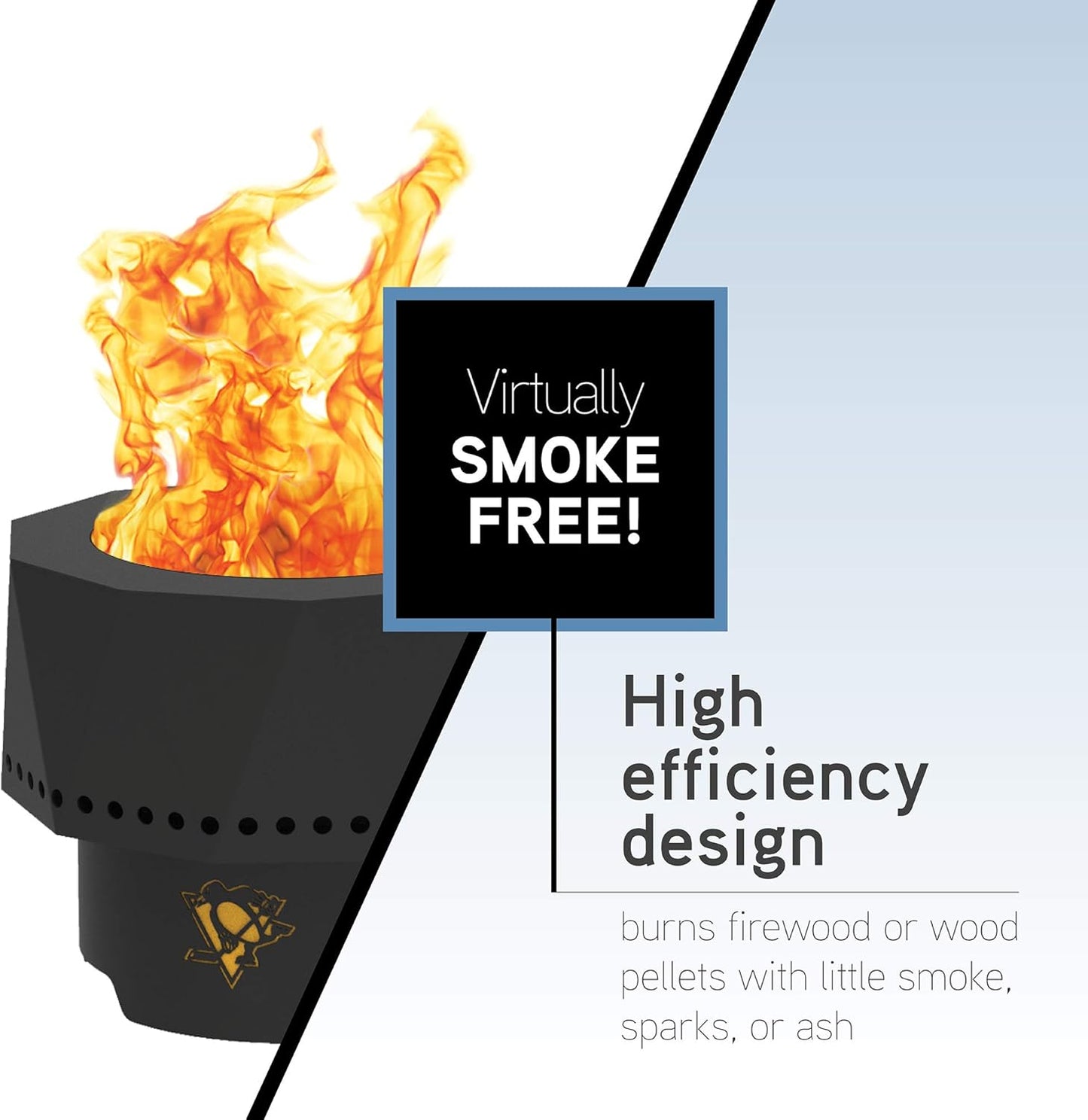 Blue Sky Outdoor Living NHL Los Angeles Kings Ridge Portable Steel Smokeless Fire Pit with Carrying Bag, Firewood and/or Wood Pellet Burning