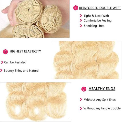 Habiliana Bundles Human Hair 24 26 28 Inch Body Wave Blonde 613 Human Hair Bundles 11A Unprocessed Brazilian Virgin Quick Weave Hair Extensions for Black Women
