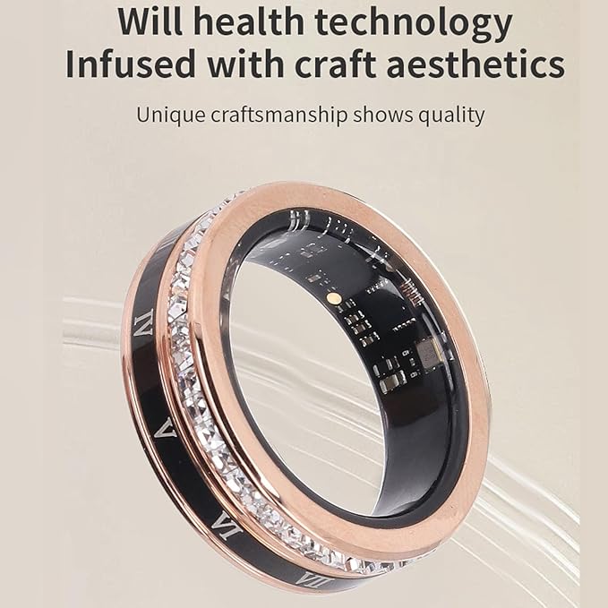 Smart Ring Health Tracker, Heart Rate Monitor Sleep Ring, Fitness Tracker for Monitoring Pressure, Oxygen, Step, Calories, Vintage Smart Rings for Men Women (10)