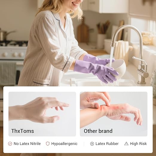 ThxToms 4 Pairs Nitrile Cleaning Gloves, Latex free Reusable Dishwashing Gloves for Women, Kitchen and Bathroom Cleaning, Non-Slip &Flexible, 10 Mil, Colorful, S