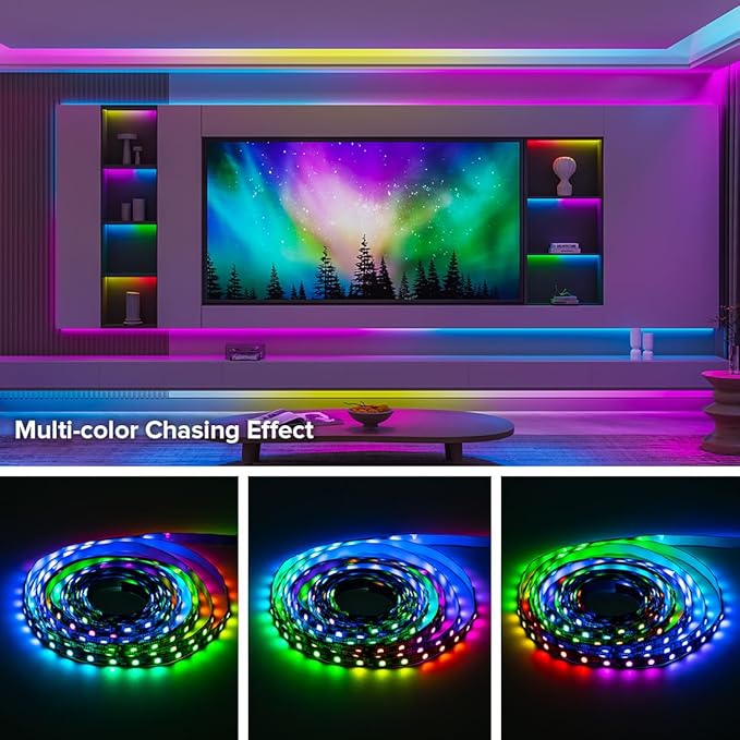 BTF-LIGHTING UL Listed WS2811 IC=RGB+IC Addressable Color RGB LED Strip,16.4FT 30LED/m 10Pixels/m,IP65 Black PCB Flexible DC12V Chasing Effect for Indoor Home Decor,3M Tape(No Adapter or Controller)