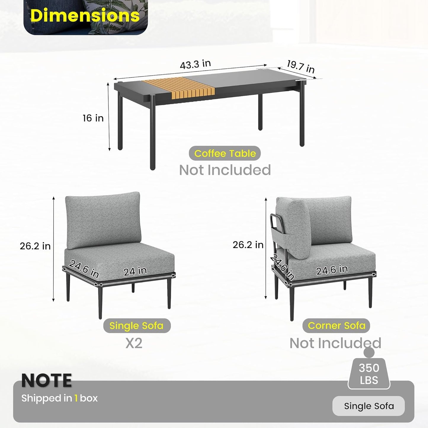 Sundale Outdoor 2 Pieces Metal Patio Furniture Set, Outdoor Sectional Sofa w/6 Inch Olefin Cushion, Modern Outdoor Conversation Sets