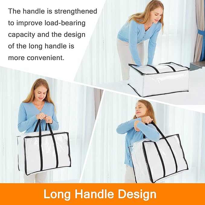 Vieshful 5 Pack Clear Comforter Storage Bag, 40L Clothes Storage Bag with Zipper Closet Organizer, Plastic Storage Containers Moving bags for Comforter, Blanket, Bedding, Duvet, Toys