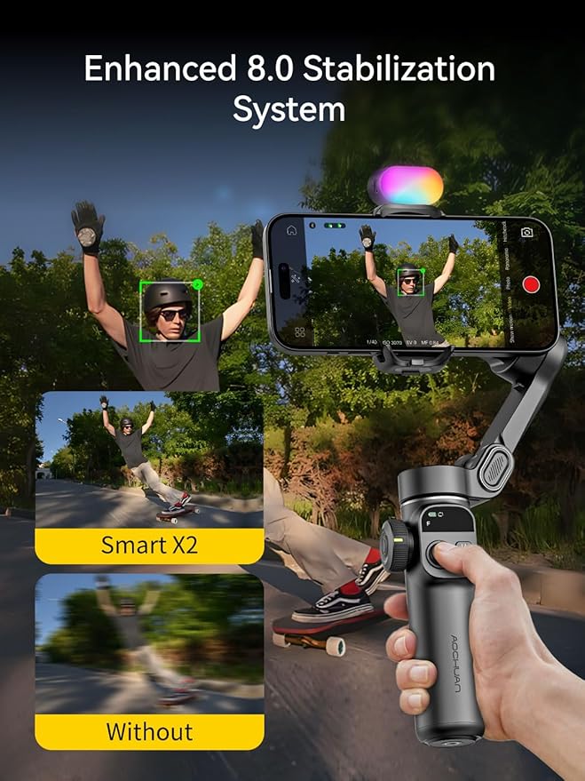 AOCHUAN 3-Axis Gimbal Stabilizer for Smartphone Smart X2 Black Kit & B10 Storage Bag & E10 Extension Rod