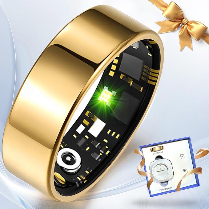 Smart Ring Health Tracker for Women Men, Sleep Tracker with Heart Rate,SpO₂,Blood Pressure, Fitness Ring for Activity Monitoring, No Subscription, Step Tracker Ring for ios&Android (Gold, #11)