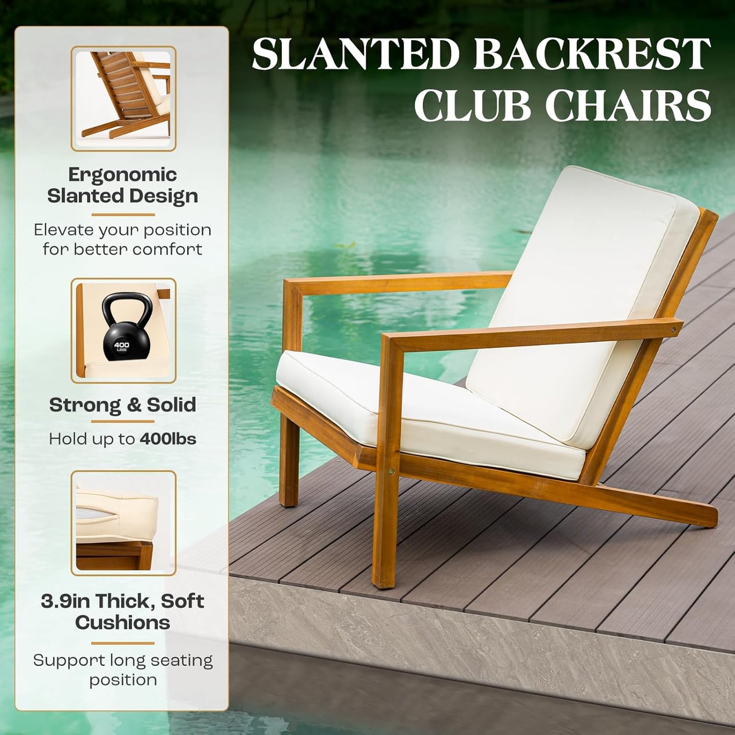 IDZO Natural 3-Piece Patio Bistro Sets with Foldable 400lbs Weight Chairs, a 220lbs Shelf Table, Made from FSC-Certified Acacia Wood, Featuring Washable Cushions and an Ergonomic Design