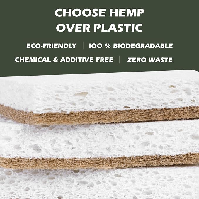 Isshah Plant-Based Kitchen Sponges - FSC Certified and PETA Approved, Natural, Eco-Friendly, Biodegradable Sisal Hemp Sponges for Dishes, Cleaning Sponge for Kitchen, Bathroom, Household - 12 Count