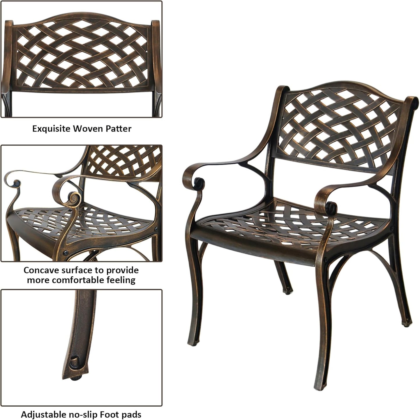 7 Piece Outdoor Dining Set, Cast Aluminum Patio Dining Set for 6 Person, Patio Furniture Set with 59" Rectangle Patio Table(2.56" Umbrella Hole) and 6 Chairs