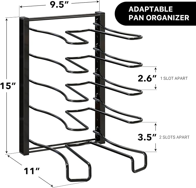 SIMPLE HOUSEWARE 5 Compartments Height Adjustable Pan Organizer, Black