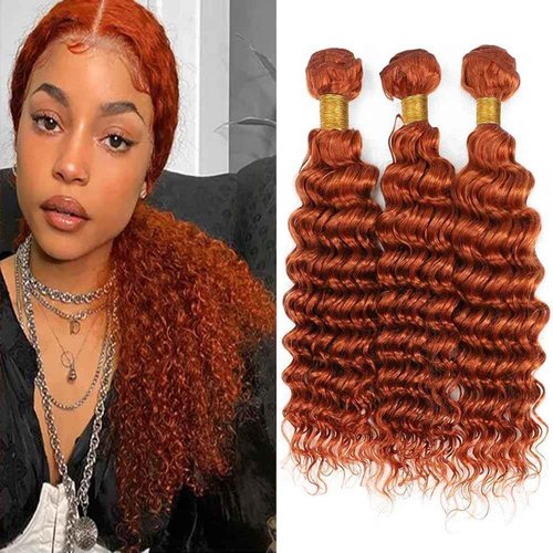 Giginger Bundles Human Hair 26 28 30 inch Orange Deep Wave Bundles 350 Color Human Hair Unprocessed Quick Weave Soft Sewn In Hair Extensions for Black Women
