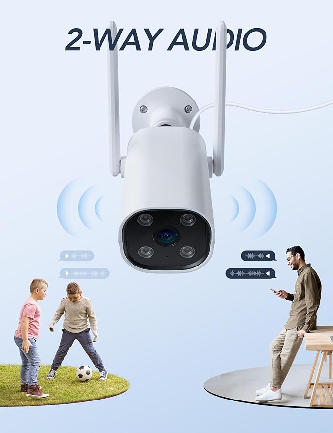 GNCC Security Camera Outdoor, 2K Cameras for Home Security, Color Night Vision, Motion Detection, 2-Way Audio, 24/7 Recording, Cloud & SD Card Storage, IP65 Waterproof, 2.4GHz WiFi (White-2P)