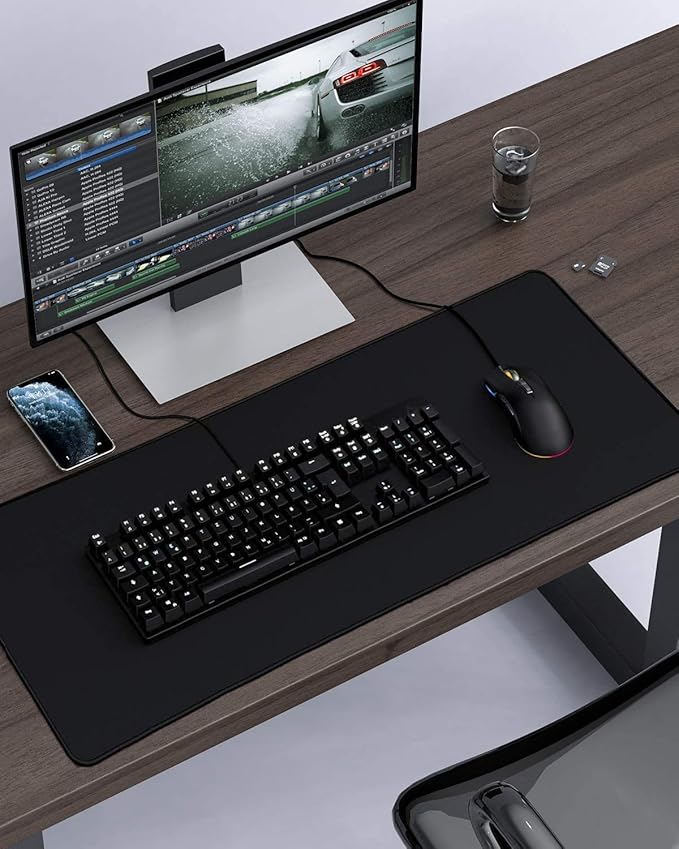 JIALONG Large Gaming Mouse Pad, XXL Desk Mousepad with Stitched Edges, Non-Slip Base Keyboard Pad for Gamer, Office & Home Classic Black