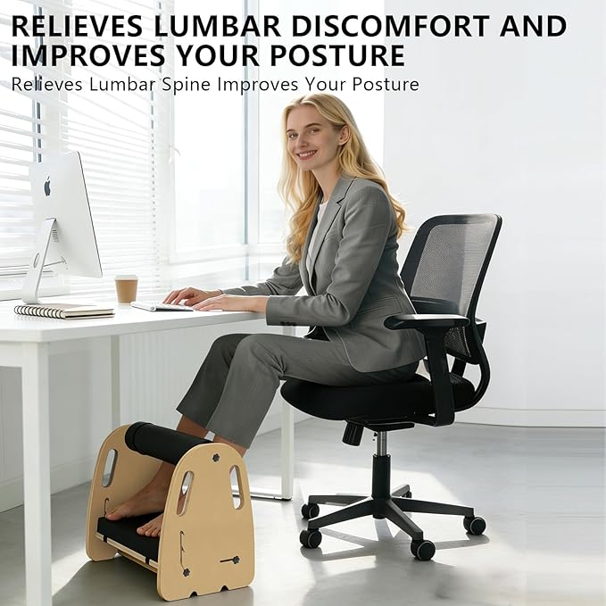 Wooden Under Desk Foot Rest for Work, Versatile Ergonomic Foot Stool with Dual Use Design for Office Home Gaming, Relieve Leg Back Lumbar Fatigue - Purple