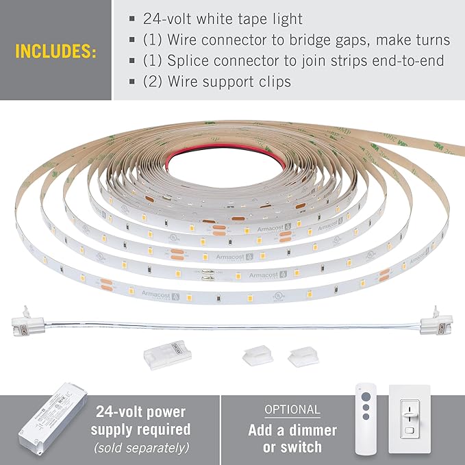 Armacost Lighting RibbonFlex Pro 24V White LED Strip Lights 30 LED/m, 4000K, 16.4 ft 154230