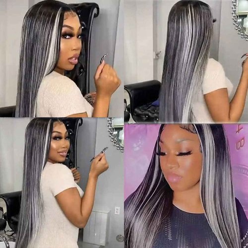 Habiliana Bundles Human Hair 26 28 30 Inch Straight P1B/GREY Human Hair Bundles 11A Unprocessed Brazilian Virgin Quick Weave Hair Extensions for Black Women