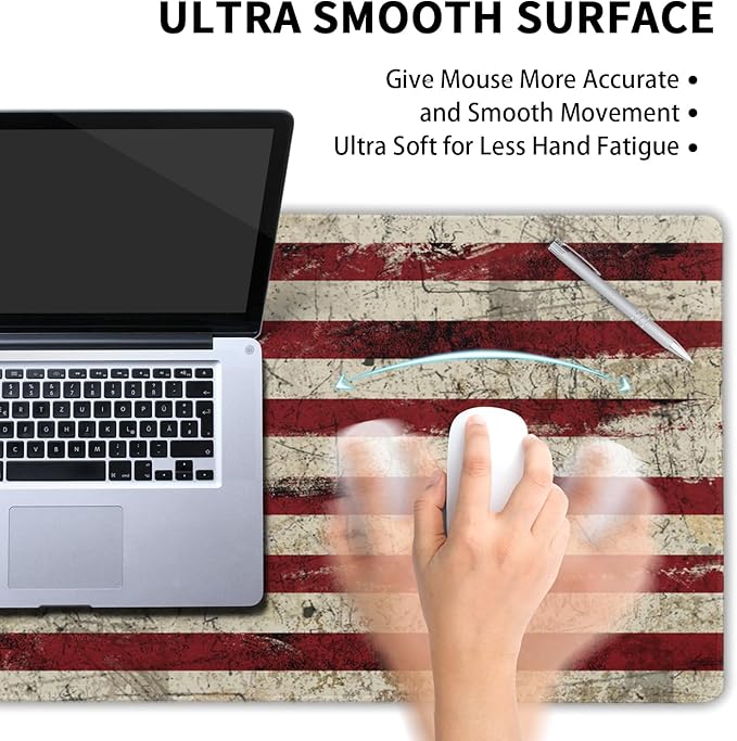 American Flag Mouse Pad Extended Large 31.5x11.8 in USA Flag Desk Mat Independence Day Large Mousepad Non-Slip Rubber Base Stitched Edge Gaming Mousepad PC Computer Desk Pad for Work Desktop