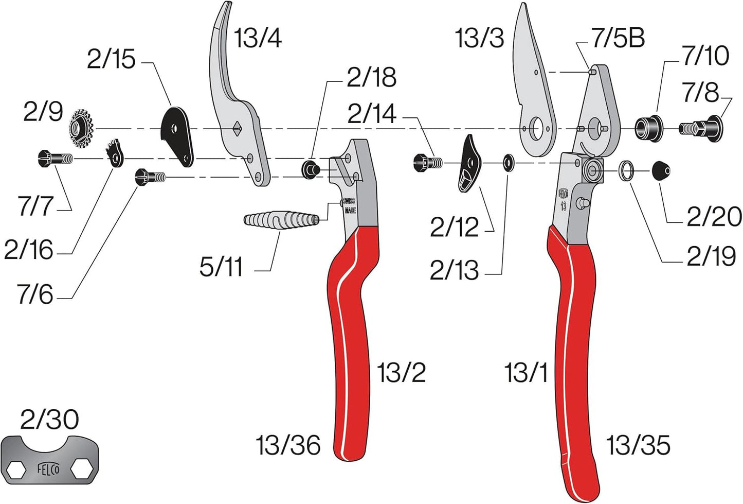 Felco F-13 Pruning Shears – 10.6" Garden Clippers with Dual-Hand Use & 30mm Cut | Hand Pruners for Gardening | Garden Tool Cutter with Bypass & Anvil Blades, Forged Aluminum Handle, Large Hand Fit