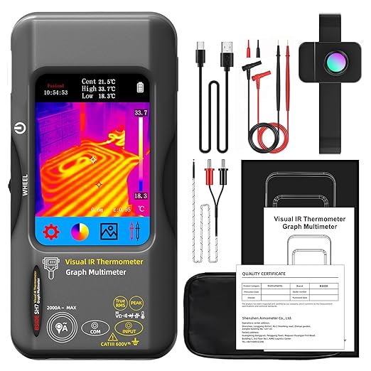 BSIDE Thermal Imaging Camera Multimeter with Macro Lens, 320x320 IR Resolution with 15 Thermal Palettes, 20000 Counts with 3.98" Touch LCD, Measures Cap, AC Clamp, Temp Diode for Electrical Electronic