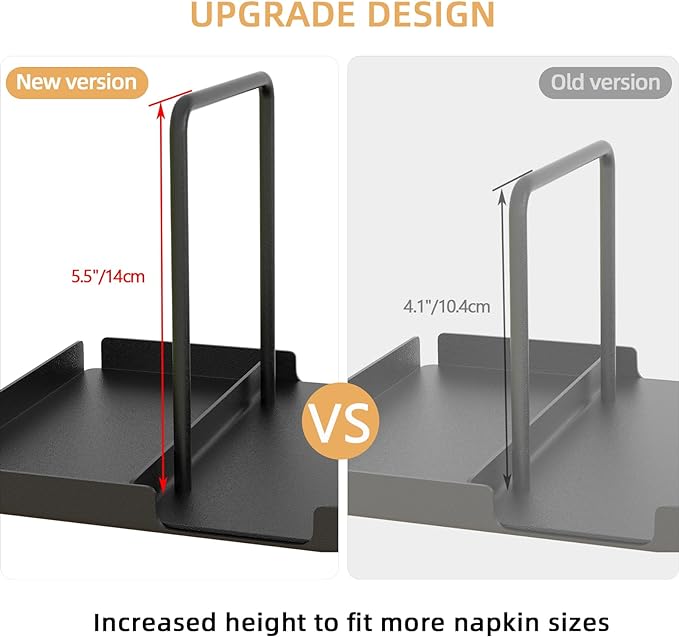 Napkin Holder for Table, Metal Napkin Holder with Salt and Pepper Shakers Caddy, Standing Paper Napkin Storage for Kitchen Dining Table Decor, Black