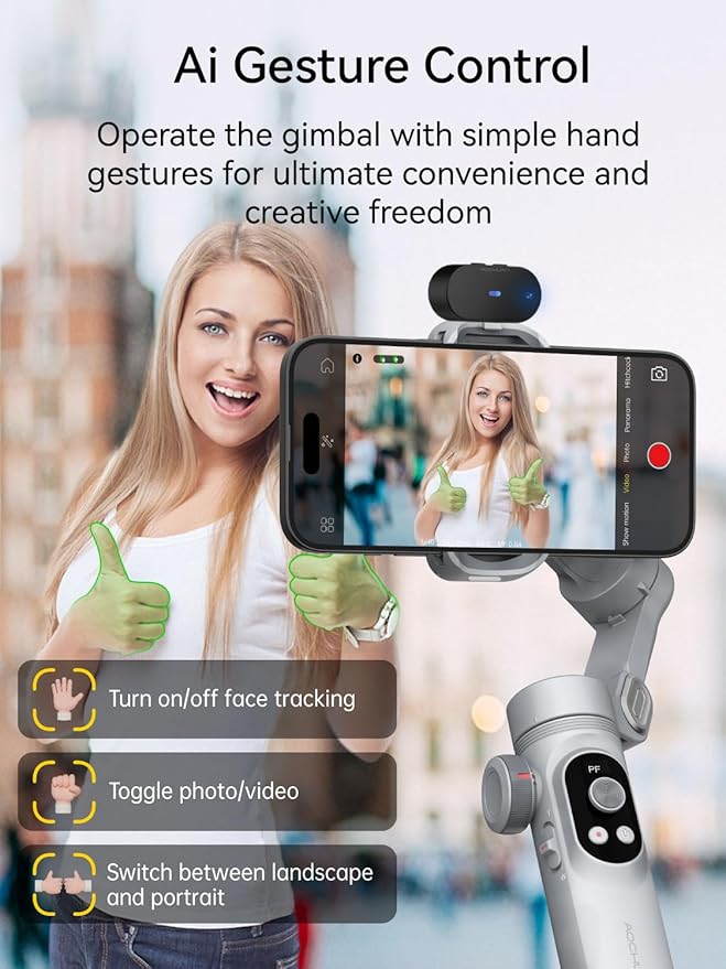 AOCHUAN 3-Axis Gimbal Stabilizer for Smartphone Smart AI XPro Grey & B10 Storage Bag & E10 Extension Rod