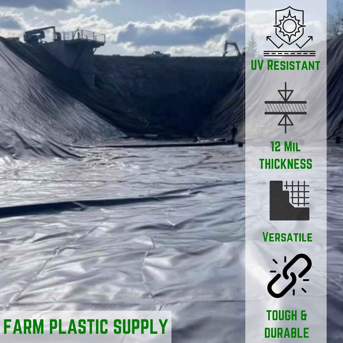 Farm Plastic Supply - 12 Mil String Reinforced Black/White Pond Liner - 12 Mil Fish Pond HDPE Liner, Pond Liners for Outdoor Ponds, Koi Ponds, Garden Fountain, Containment Liner (6' x 30')