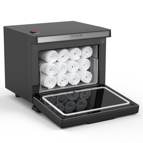 TASALON 8L Towel Warmer Hot Cabinet Box, Aluminum Inner Chamber, Removable Tray, Fast Heating for Beauty Spa Salon Massage - Black