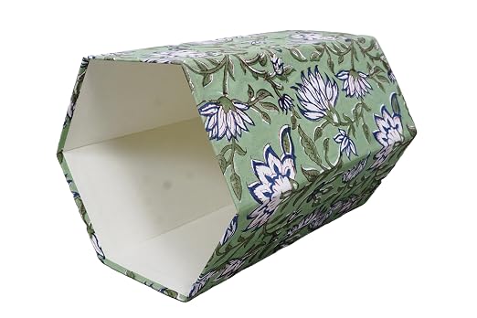 Generic 3.3 Gallon Cotton Hand Block Printed Paper Waste Basket |Small Decorative Trash Can for Housewarming Gifts in Living Room, Bedroom, Bathroom | Eco-Friendly, Plastic-Free (1, D BLUE GREEN)