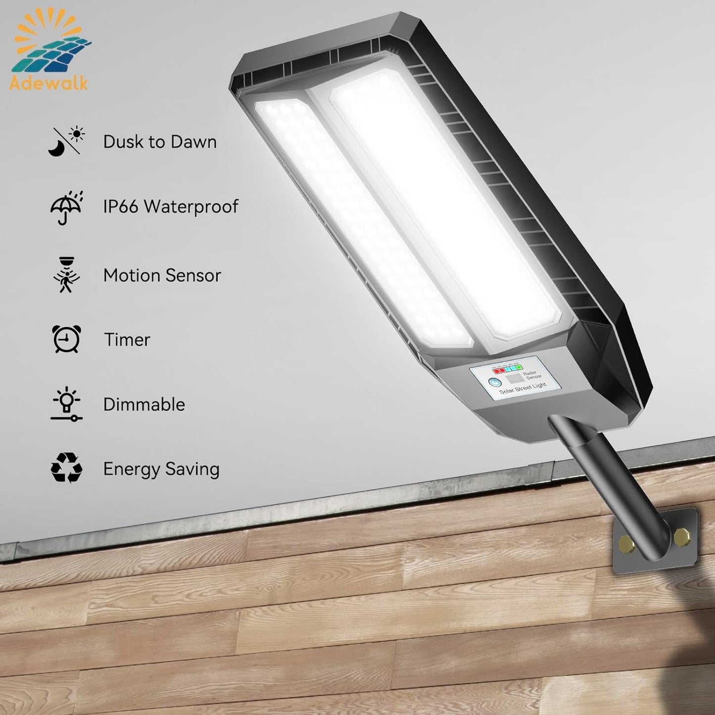 5000W Solar Lights Outdoor - 7000K LED Solar Street Lights Outdoor with Motion Sensor and Remote Control, IP66 Waterproof, Dusk to Dawn for Yard, Patio, 2 Pack