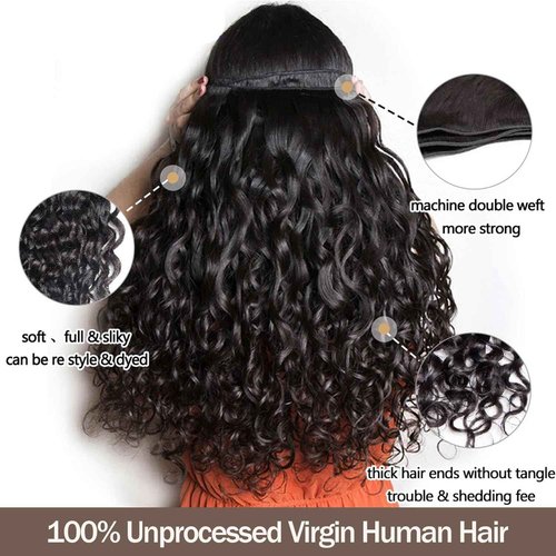 Wet and Wavy Bundles Human Hair with Closure 20 22 24+20inch Water Wave 3 Bundles and Lace Closure 10A Brazilian Curly Sew in Quick Weave Human Hair Extensions Free Part Natural Color