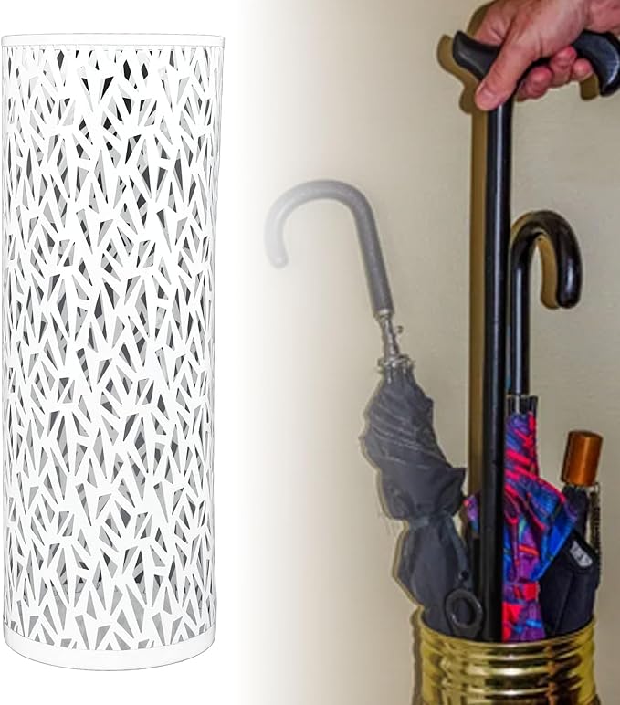 Umbrella Stand Rack, 5.91 * 16.54" Metal Hollowed Freestanding Cylinder Umbrella Holder Organizer Bin for Home Hotel Office Entryway