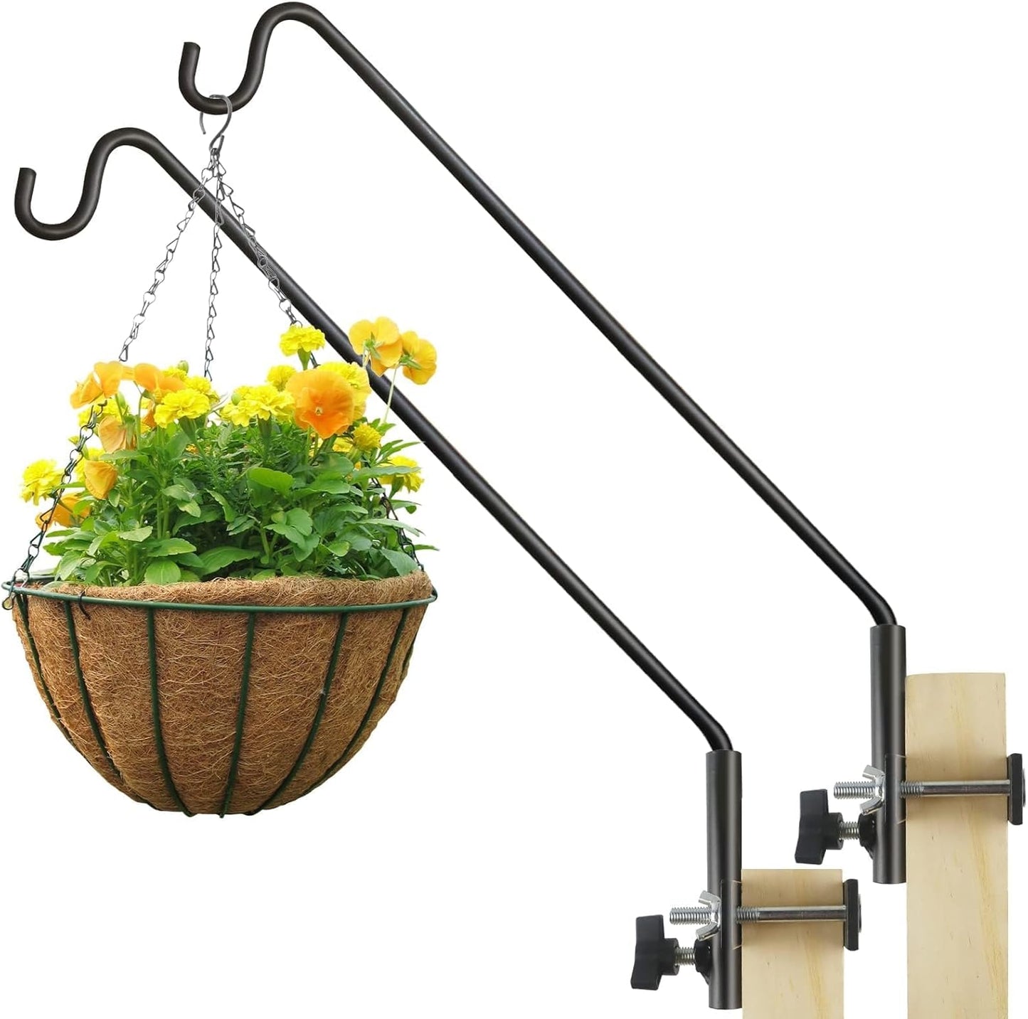 ERYTLLY 2 Packs Extended Rail Hook Fence Deck Bird Feeder Hook 360 Degree Rotary and Length Adjustable Plant Bracket for Feeders, Planters, Suet Baskets, Lanterns, Wind Chimes and More