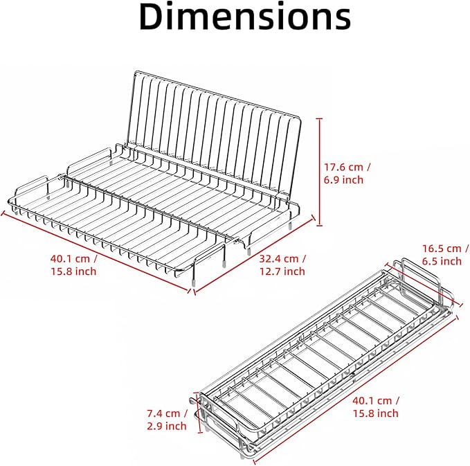 Collapsible Dish Drying Rack, 304 Stainless Steel Foldable Dish Rack with Drying Mat, 15.8" x 12.7" Space Saving Countertop Organizer for Small Kitchen, Dorm and Apartment, Silver
